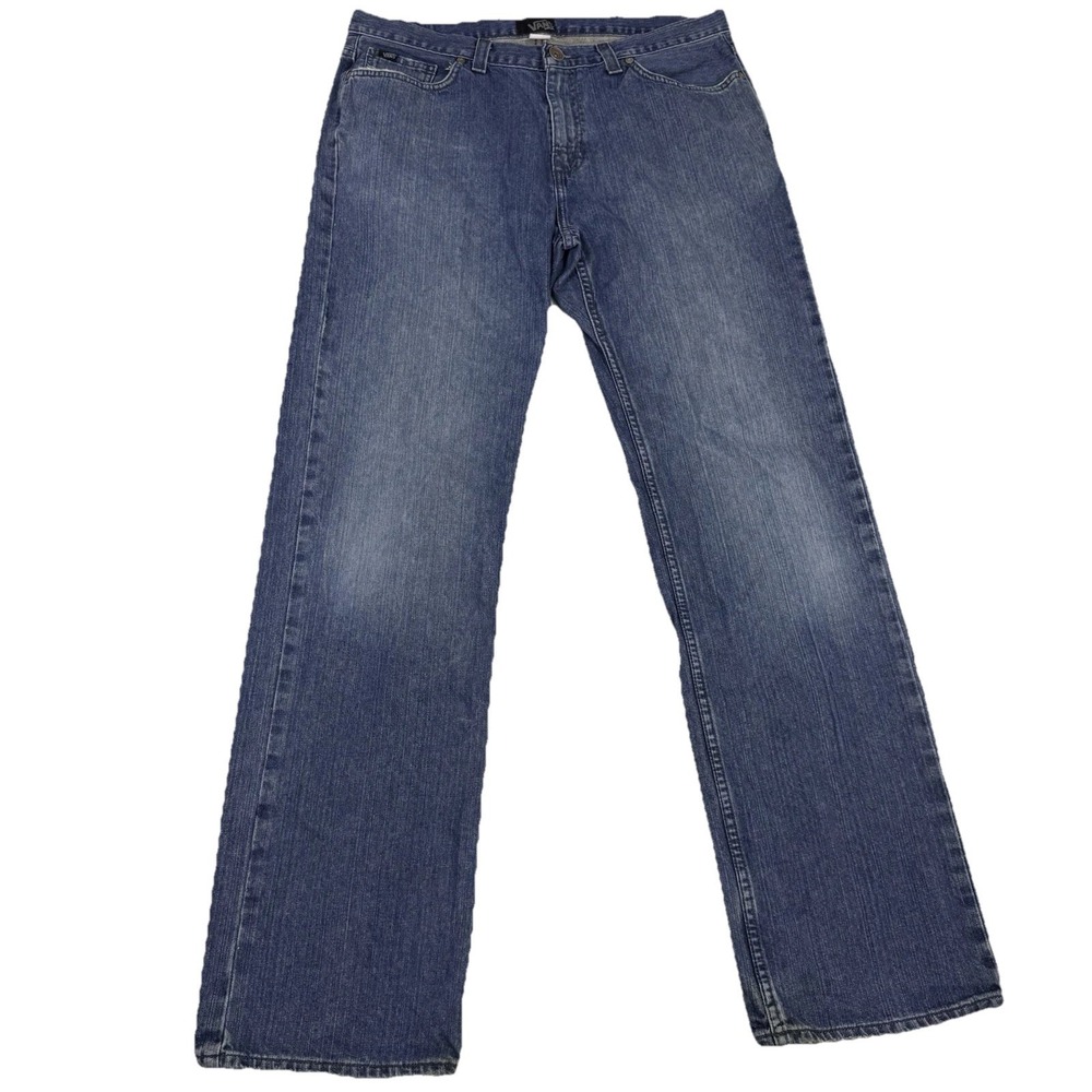 Vans Men's Jeans‎ 34x34 Straight Leg Blue Denim Skater Skull Rivet Detail Y2K